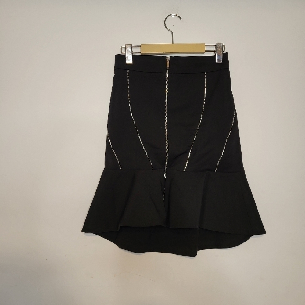 ZARA Ruffle Hem Full Front Zip Black Skirt Size S